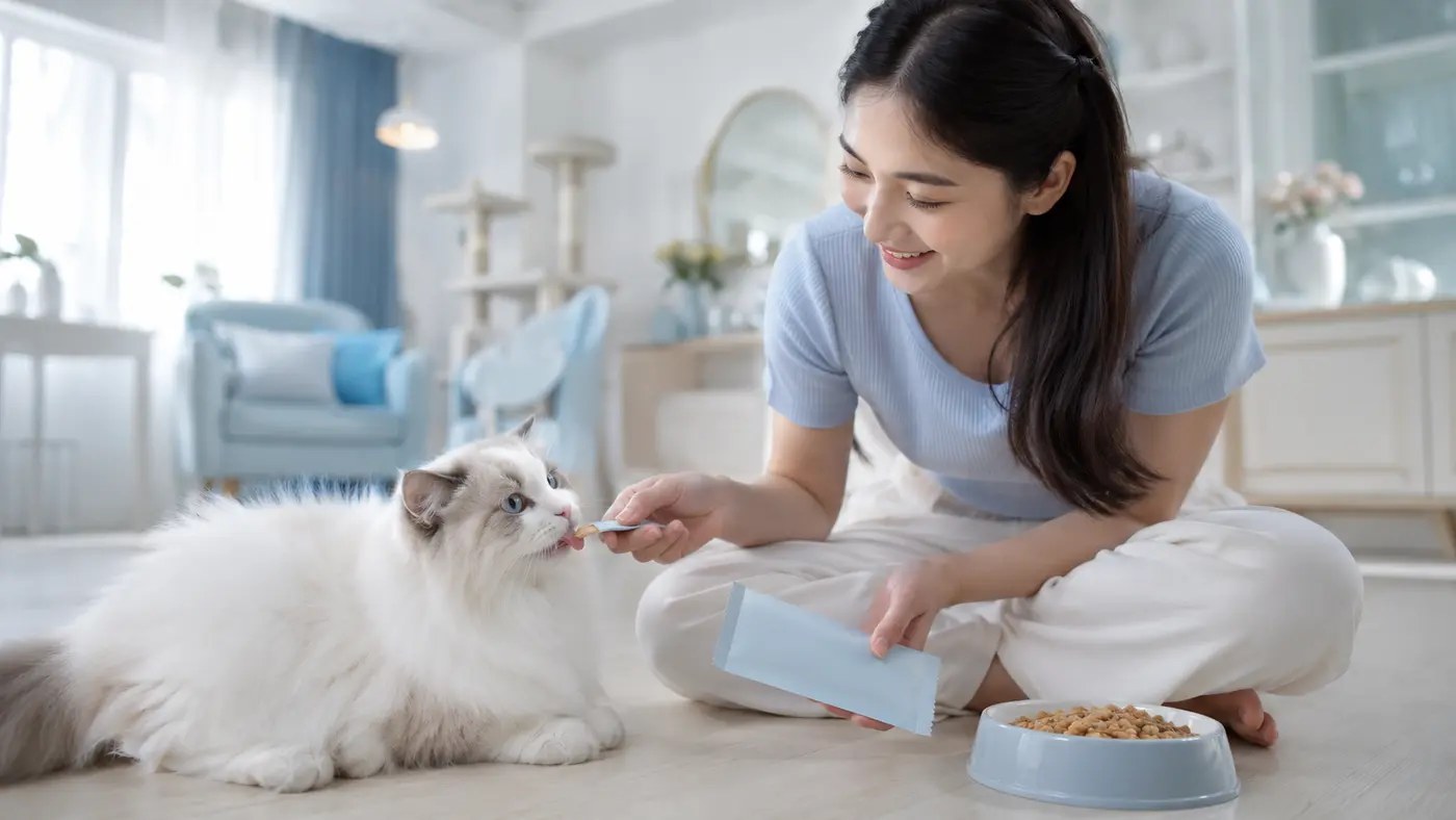 เจ้าของให้ขนมแมวเลียปริมาณพอดีหลังเล่นกับตังตัง