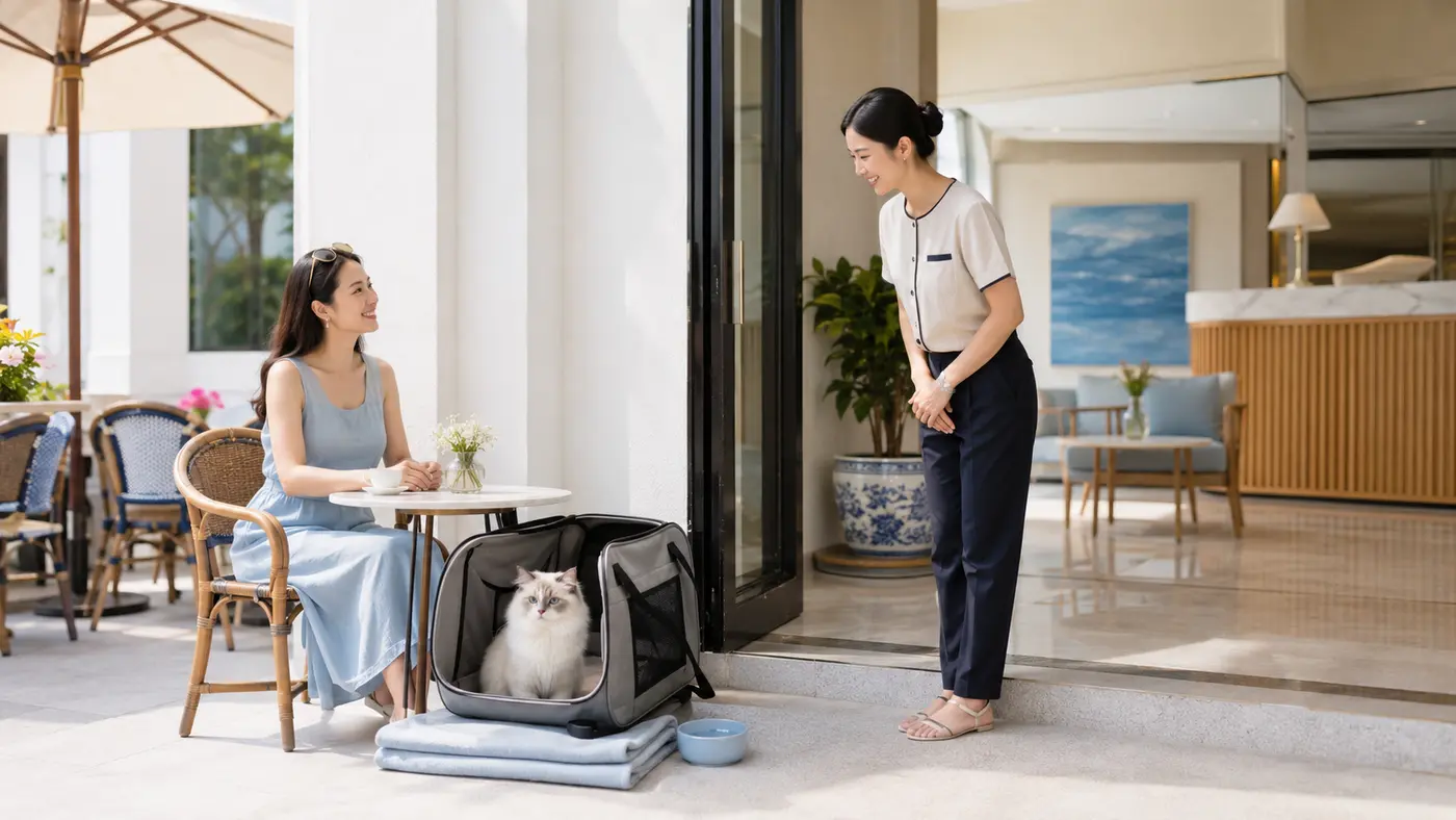 เจ้าของพาแมวในกระเป๋าเดินทางไปคาเฟ่และโรงแรม pet-friendly