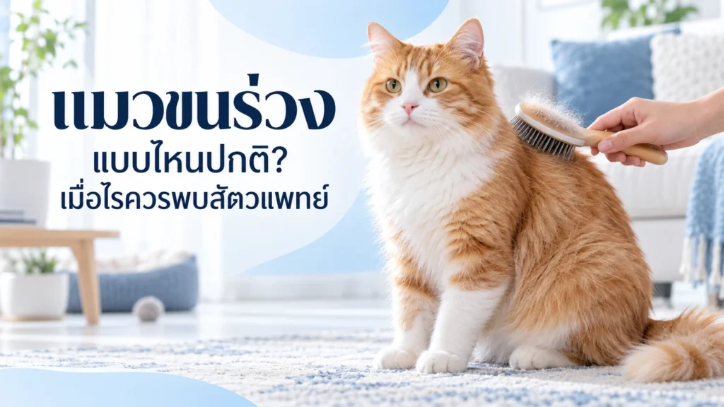 แมวขนร่วงตามการผลัดขน เจ้าของแปรงขนแมวสีส้มขาวและสังเกตผิวหนัง