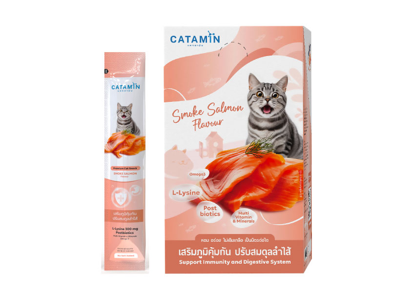 ขนมแมวเลีย Catamin สูตร Smoked Salmon กล่องคู่ซอง