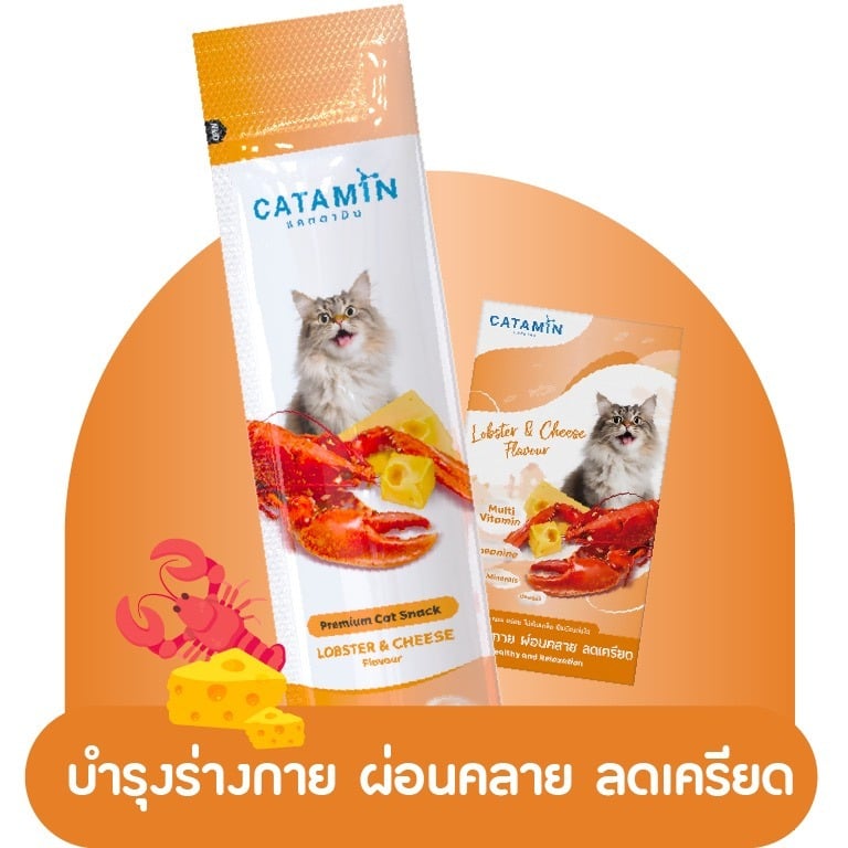 ภาพผลิตภัณฑ์ Catamin รสล็อบสเตอร์และชีส พร้อมซองบรรจุภัณฑ์